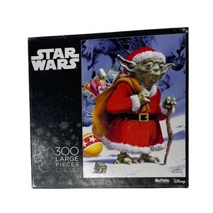 Disney Star Wars Puzzle Santa Yoda 300 Piece by Buffalo Christmas with Poster